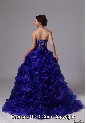 Embroidery and Pick-ups Sweep Train Quinceanera Dress For 2014