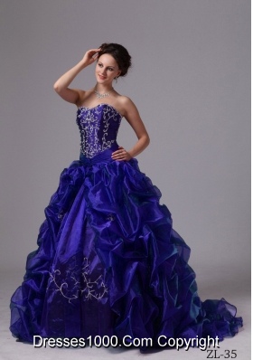 Embroidery and Pick-ups Sweep Train Quinceanera Dress For 2014