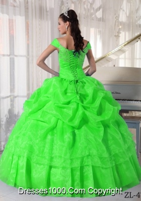 Pretty Off The Shoulder Beading 2014 Spring Green Quinceanera Dresses