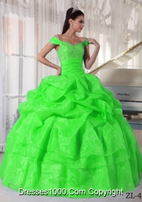 Pretty Off The Shoulder Beading 2014 Spring Green Quinceanera Dresses