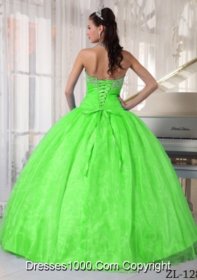 Pretty Spring Green Sweetheart Appliques Puffy Quinceanera Dresses