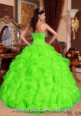 Pretty Sweetheart Beading Puffy Long Quinceanera Dresses in Spring Green