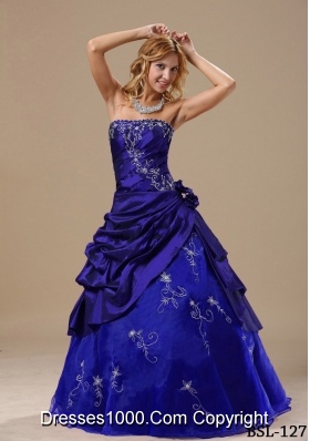 Princess Strapless Embroidery and Hand Made Flowers Quinceanera Gowns for 2014