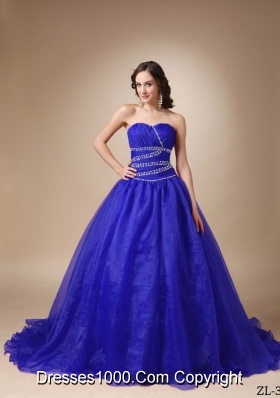 Princess Sweetheart Court Train Beading Quinceanea Dress for 2014