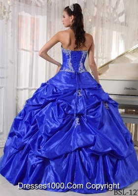 Puffy Strapless with Pick-ups and Appliques for 2014 Quinceanera Dress