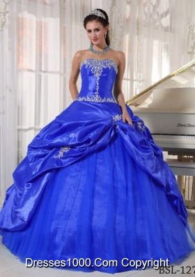 Puffy Strapless with Pick-ups and Appliques for 2014 Quinceanera Dress