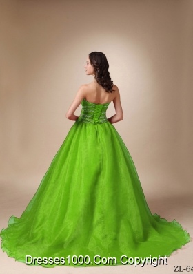 Unique Beading Princess Sweetheart Quinceanea Dresses with Court Train