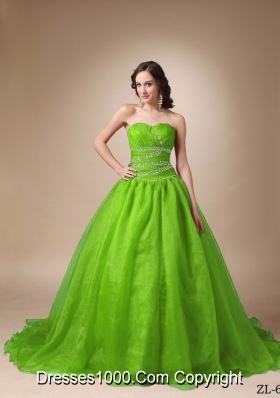 Unique Beading Princess Sweetheart Quinceanea Dresses with Court Train