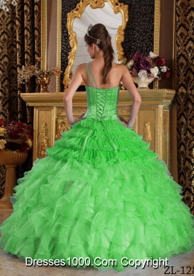 2014 Ball Gown Spring Green One Shoulder Ball Gown with Beading