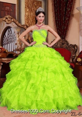 2014 New Style Sweetheart Organza Beading PuffyQuinceanera Gowns