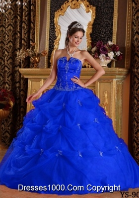 2014 Romantic Puffy Strapless Quinceanera Dress with Appliques