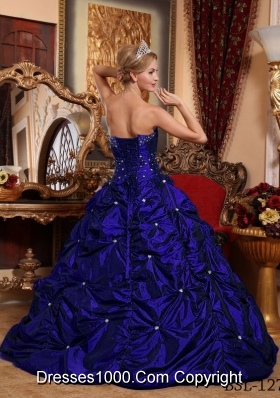 2014 Royal Blue Princess Strapless for Beading Quinceanera Dress with Pick-ups