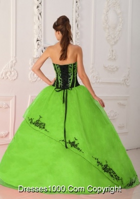 2014 Spring Green Strapless Satin and Organza Long Quinceanera Dresses