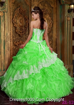 2014 Spring Puffy Strapless Ruffles Pretty Quinceanera Dresses in Spring Green