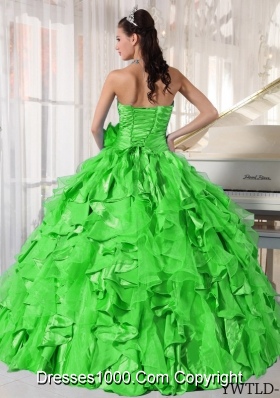 2014 Spring Puffy Sweetheart Beading Spring Green Quinceanera Gown