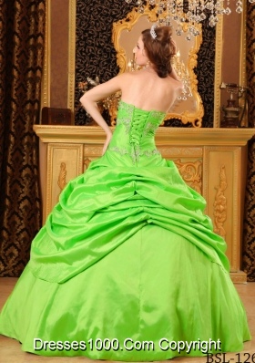 2014 Strapless Taffeta Beading Puffy Quinceanera Dress with Strapless