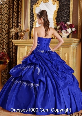 2014 Sweet Royal Blue Puffy Strapless Appliques Quinceanera Dresses