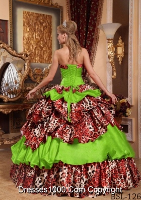 2014 Uniques Ball Gown Strapless Taffeta and Leopard Quinceanera Gowns