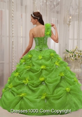 Ball Gown One Shoulder Appliques Long Quinceanera Dresses