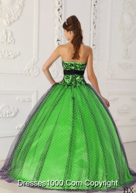 Beading and Appliques Strapless Taffeta and Tulle Puffy Quinceanera Dresses