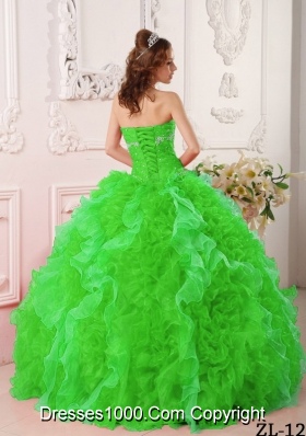 Beautiful Puffy Sweetheart Appliques and Beading 2014 Spring Quinceanera Dresses