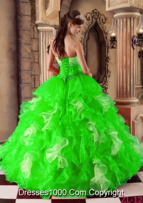 Beautiful Spring Green Strapless Beading Quinceanera Dresses for 2014 Spring