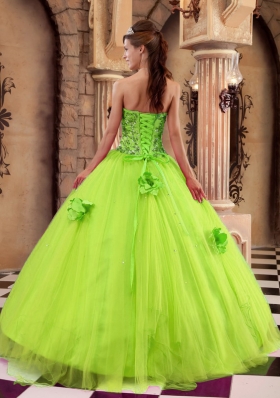 Cute Princess Strapless Beading 2014 Quinceanera Dresses in Spring Green