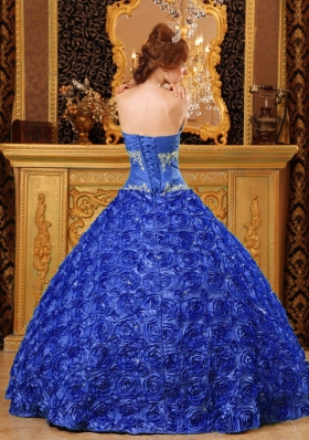 Elegant Blue Puffy Sweetheart Appliques 2014 Quinceanera Dress