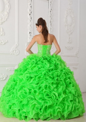 Hot Sale Spring Green Strapless Beading Puffy Quinceanera Dresses with Ruffles