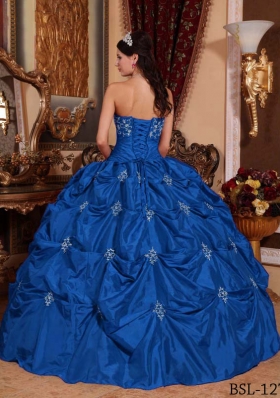 New Style Blue Puffy Strapless with Embroidery Quinceanera Dress for 2014