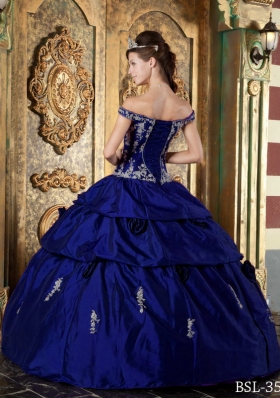 New Style Royal Blue Off The Shoulder Appliques Quinceanera Dress