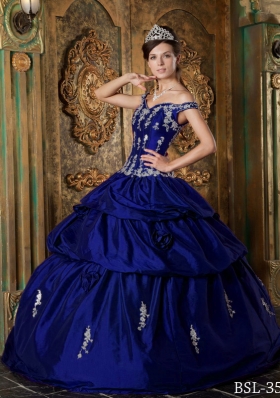 New Style Royal Blue Off The Shoulder Appliques Quinceanera Dress