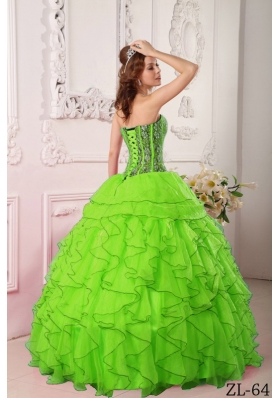 Pretty Spring Green Puffy Sweetheart Beading Quinceanera Dress