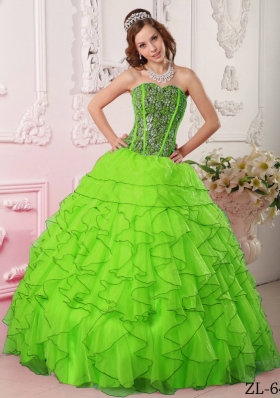 Pretty Spring Green Puffy Sweetheart Beading Quinceanera Dress