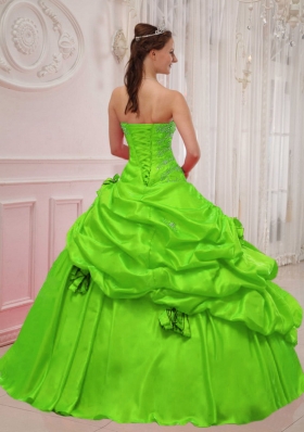 Puffy Sweetheart Appliques Quinceanera Dresses in Spring Green