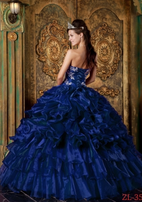 Romantic Dark Blue Puffy Strapless Ruffles Quinceanera Dresses