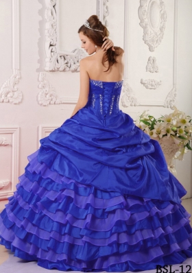 Romantic Royal Blue Puffy Strapless with Beading Quinceanera Dress for 2014