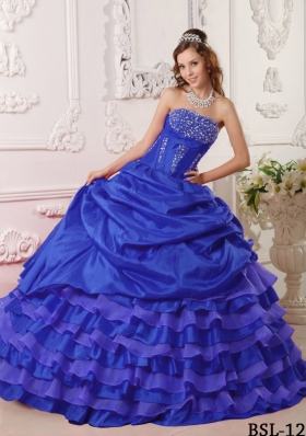 Romantic Royal Blue Puffy Strapless with Beading Quinceanera Dress for 2014