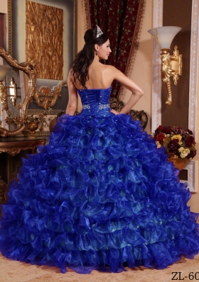 Royal Blue Puffy Sweetheart 2014 Beading Quinceanera Dress with Ruffles