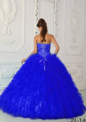 Royal Blue Puffy Sweetheart with Beading Quinceanera Dress for 2014