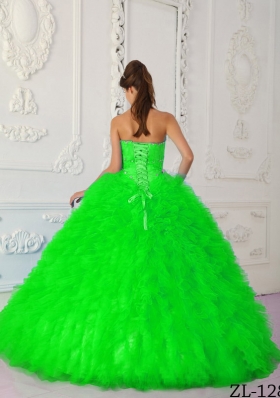 Spring Green Ball Gown Beading Long Quinceanera Dresses with Sweetheart