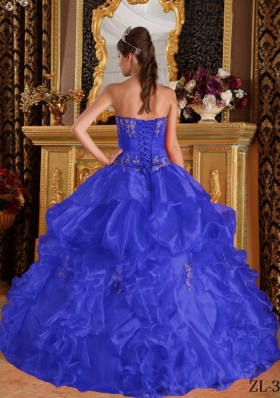 Sweet Blue Puffy Strapless for 2014 Appliques Quinceanera Dresses