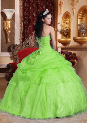 2014 Ball Gown Organza Beading Quinceanera Dresses with Strapless