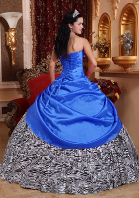 2014 Blue Puffy Sweetheart Beading Quinceanera Dresses