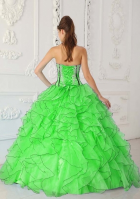 2014 Pretty Strapless Appliques Puffy Sweet 15 Dresses in Spring Green