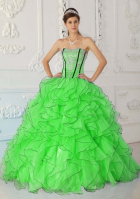 2014 Pretty Strapless Appliques Puffy Sweet 15 Dresses in Spring Green