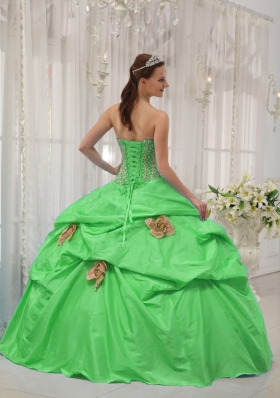 2014 Puffy Strapless Beading and Hand Flowers Sweet 16 Dresses