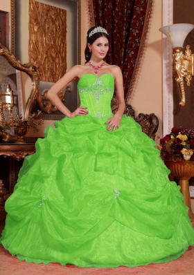 2014 Puffy Sweetheart Beading Quinceanera Dresses in Spring Green