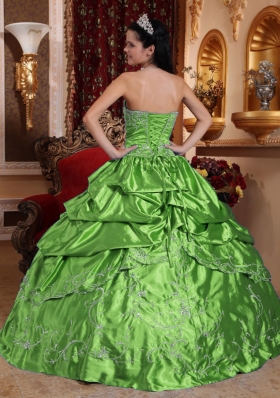 2014 Spring Green Strapless Embroidery with Beading Quinceanera Dress