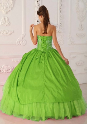 Ball Gown Strapless Beading Spring Green Quinceanera Dresses